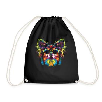Papillon Hund Sonnenbrille Popart - Turnbeutel - Schwarz - Vorne
