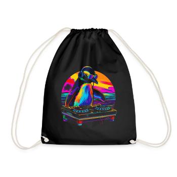 Pinguin DJ Disc Jockey Plattenspieler Strand Sonne - Turnbeutel - Schwarz - Vorne