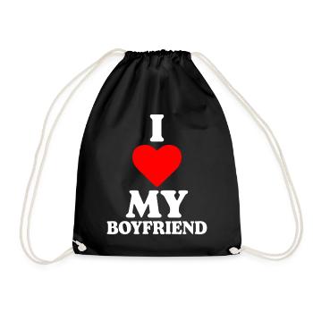 I love my boyfriend love - Drawstring Bag - black - Front