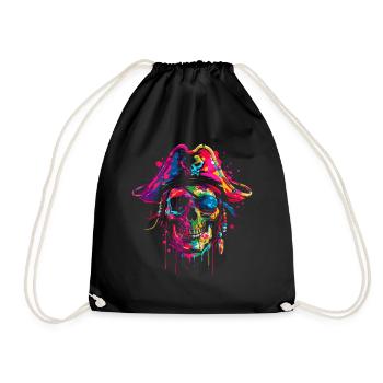 Pirate Captain Skull Popart - Drawstring Bag - black - Front
