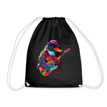Platypus Mammal Guitar Cowboy Hat Popart - Drawstring Bag - black - Front