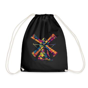 Windmill Wind Power Wind Energy Turbine Popart - Drawstring Bag - black - Front