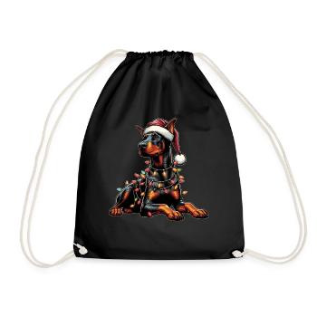 Doberman Dog Christmas Hat Xmas - Drawstring Bag - black - Front