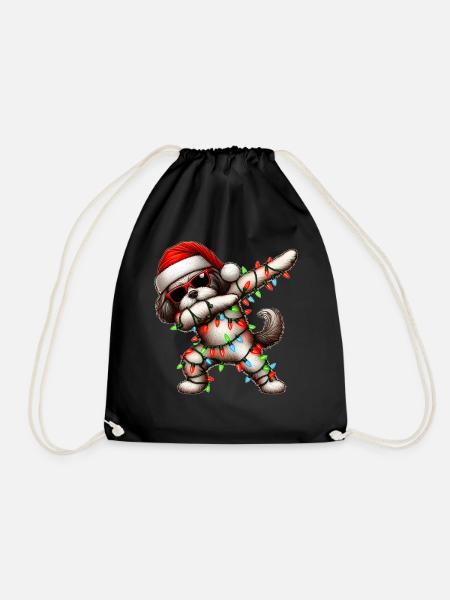 Polka Dot Shih Tzu Sunglasses Cute Christmas - Drawstring Bag - black
