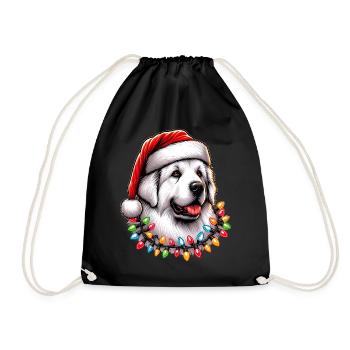 Great Pyrenees Dog Santa Hat Xmas - Drawstring Bag - black - Front
