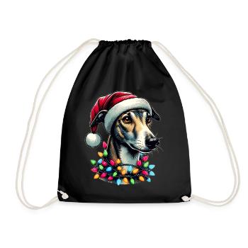 Greyhound Dog Christmas Hat Xmas - Drawstring Bag - black - Front