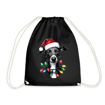 Italian Greyhound Dog Christmas Hat Xmas - Drawstring Bag - black - Front