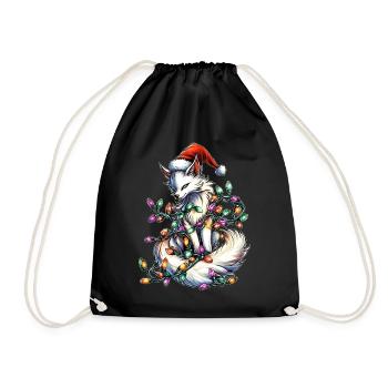 White Kitsune Fox Christmas Hat Xmas - Drawstring Bag - black - Front