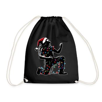 Funny Air Guitar Guitarist Christmas Hat Xmas - Drawstring Bag - black - Front