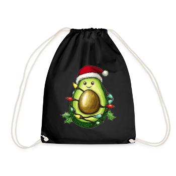 Cute Kawaii Avocado Guacamole Santa Hat - Drawstring Bag - black - Front