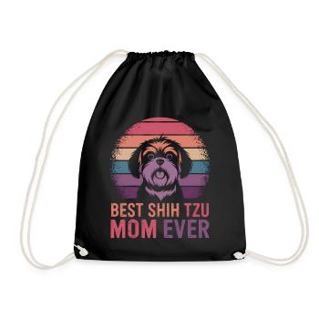 Shih Tzu Saying Mom Funny Shih Tzu Gift - Drawstring Bag - black - Front
