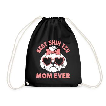Shih Tzu Saying Mom Funny Shih Tzu Gift - Drawstring Bag - black - Front