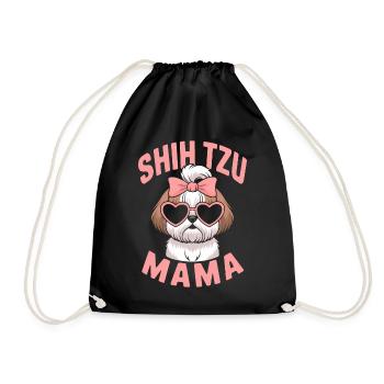 Shih Tzu Saying Mom Funny Shih Tzu Gift - Drawstring Bag - black - Front