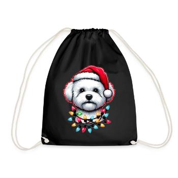 Cute Bichon Frise Dog Santa Hat Xmas - Drawstring Bag - black - Front