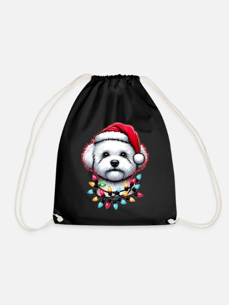 Niedlicher Bichon Frise Hund Weihnachtsmütze Xmas - Turnbeutel - Schwarz