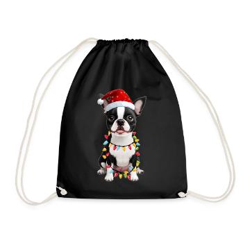 Boston Terrier Chapeau de Père Noël - Sac de sport léger - noir - Devant