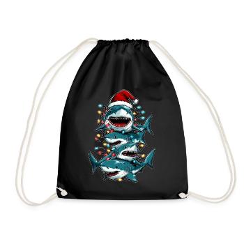 Shark Pile Christmas Hat Xmas - Drawstring Bag - black - Front