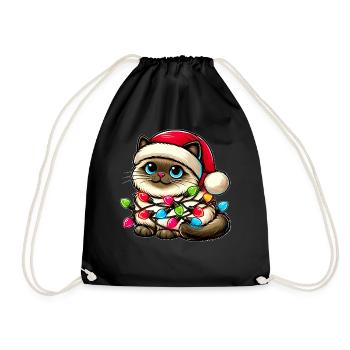 Kawaii Mignon Chat Siamois Chapeau de Noël - Sac de sport léger - noir - Devant