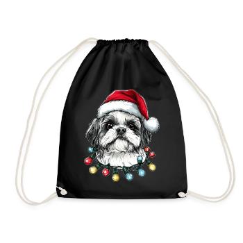 Cute Shih Tzu Christmas Hat Xmas - Drawstring Bag - black - Front