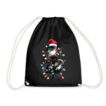 Chat Siamois Bouquet Père Noël Chapeau Noël - Sac de sport léger - noir - Devant