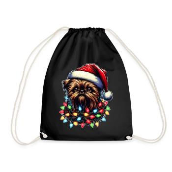 Brussels Griffon Dog Santa Hat Xmas - Drawstring Bag - black - Front