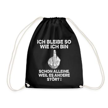 Ich bleibe so wie ich bin - Spruch - Turnbeutel - Schwarz - Vorne