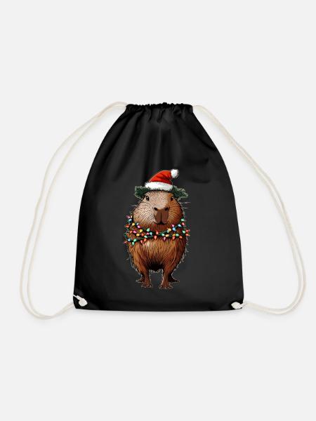 Capybara Capibara Weihnachtsmütze Xmas - Turnbeutel - Schwarz
