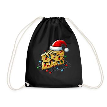 Cheese Gouda Feta Cheddar Santa Hat Xmas - Drawstring Bag - black - Front