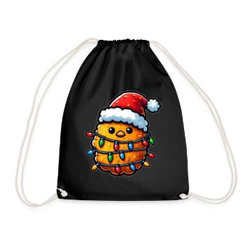 Cute Kawaii Chicken Nugget Nug Santa Hat - Drawstring Bag - black - Front