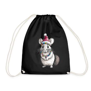 Chinchilla Santa Hat Xmas - Drawstring Bag - black - Front