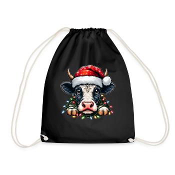 Niedliche Kuh Bauernhof Landwirt Weihnachten Hut X - Turnbeutel - Schwarz - Vorne