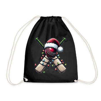 Cricket Player Team Santa Hat Xmas - Drawstring Bag - black - Front