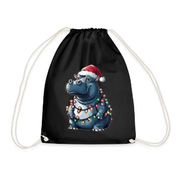 Hippo Hippopotamus Weihnachtsmütze Xmas - Turnbeutel - Schwarz - Vorne