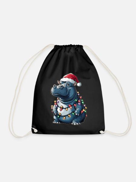Hippo Hippopotamus Weihnachtsmütze Xmas - Turnbeutel - Schwarz