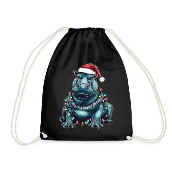 Hippo Hippopotamus Weihnachtsmütze Xmas - Turnbeutel - Schwarz - Vorne