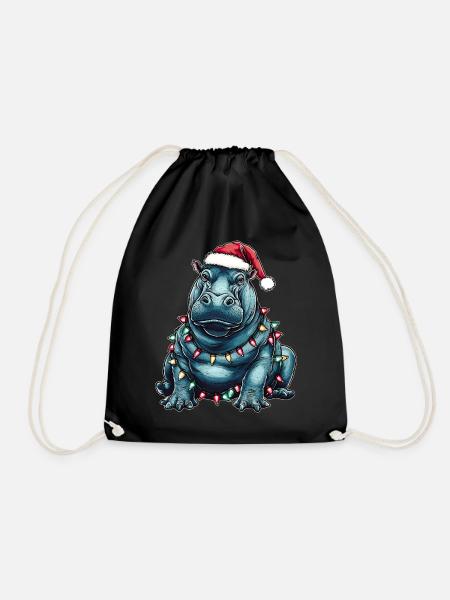 Hippo Hippopotamus Weihnachtsmütze Xmas - Turnbeutel - Schwarz