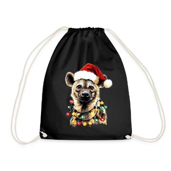 Cute Hyena Christmas Hat Xmas - Drawstring Bag - black - Front