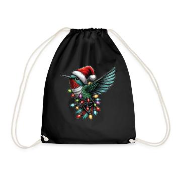 Colorful Hummingbird Santa Hat Xmas - Drawstring Bag - black - Front