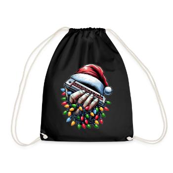 Harmonica Harmonica Player Santa Hat - Drawstring Bag - black - Front