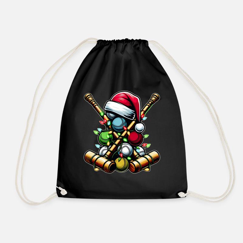 Croquet Ball Bunch Santa Hat Xmas - Drawstring Bag - black
