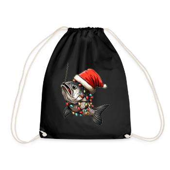 Drôle de poisson bouchées hameçon pêche chapeau de Noël - Sac de sport léger - noir - Devant