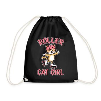Roller Cat Girl Skating Girl Roller Skates Gift - Drawstring Bag - black - Front