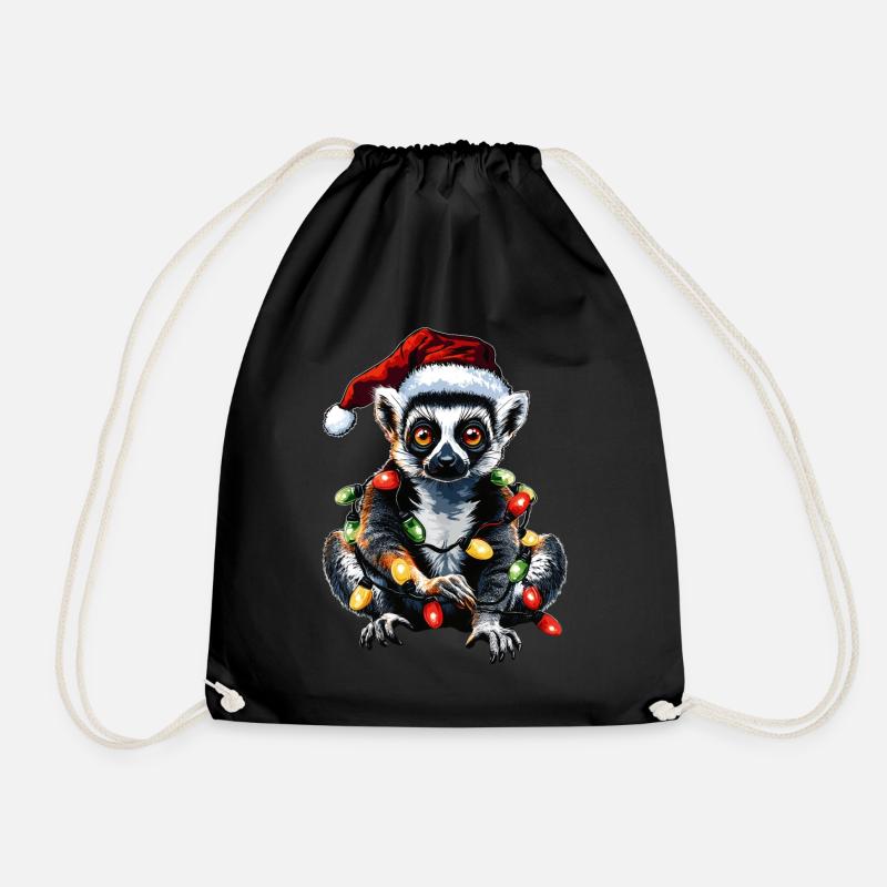 Lemur Weihnachtsmütze Xmas Ringschwanz Weihnachtsm - Turnbeutel - Schwarz