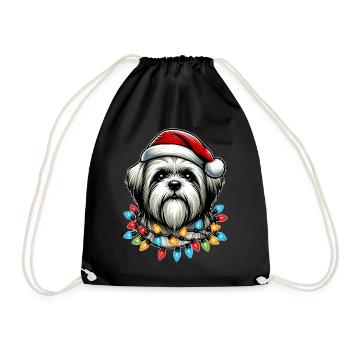 Lhasa Apso Hund Weihnachtsmütze Xmas - Turnbeutel - Schwarz - Vorne