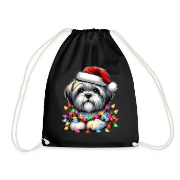 Lhasa Apso Hund Weihnachtsmütze Xmas - Turnbeutel - Schwarz - Vorne