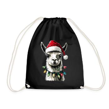 Lustige niedliche Lama Alpaka Weihnachtsmütze Weih - Turnbeutel - Schwarz - Vorne