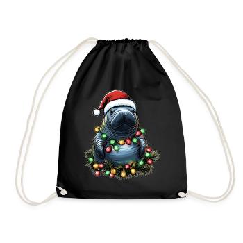 Manatee Floaty Potato Manatee Santa Hat Xma - Drawstring Bag - black - Front