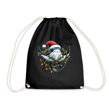 Manta Rochen Stachelrochen Weihnachtsmütze Xmas - Turnbeutel - Schwarz - Vorne