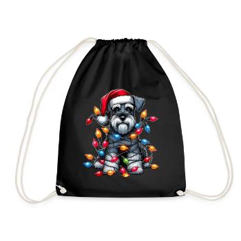 Zwergschnauzer Hund Weihnachtsmütze Xmas - Turnbeutel - Schwarz - Vorne