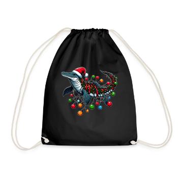 Mosasaurus Dinosaur Santa Hat Xmas - Drawstring Bag - black - Front